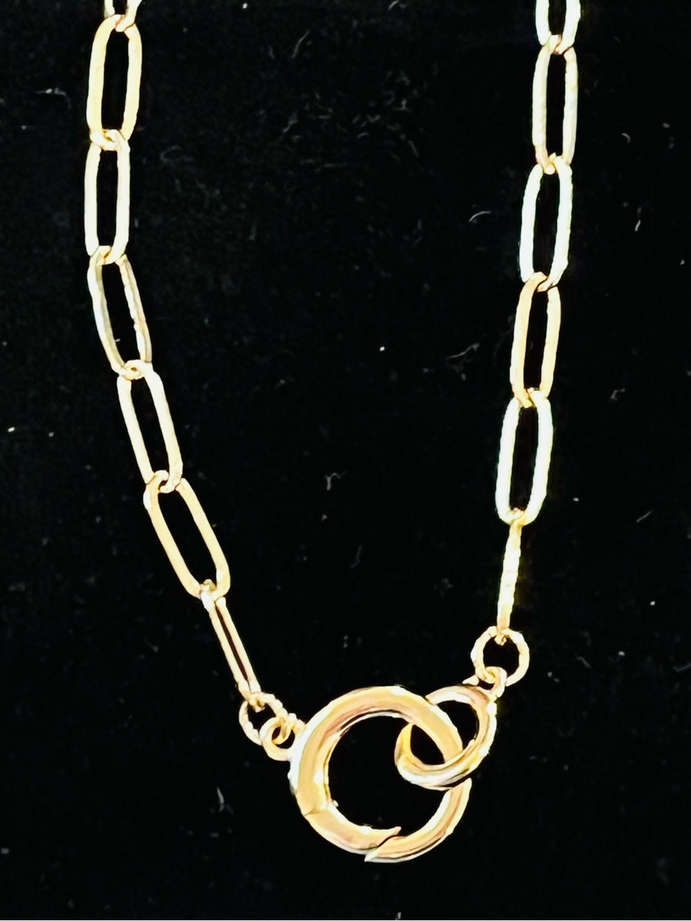 Gold Paperclip Link Necklace with Interlocking Circle Pendant - Women Jewelry